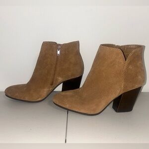 Aldo Suede Ankle Booties Boots Women’s 6.5 Tan Brown Zipper Heeled Flex